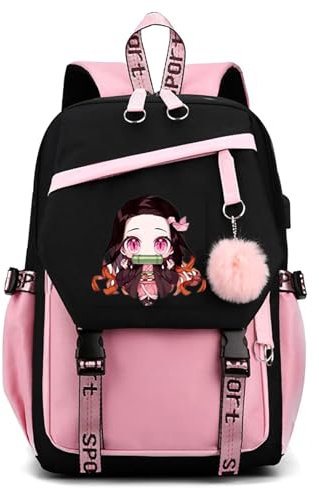 PQKL-party Anime Sacs à Dos Nezuko Demon-Slayer Cartable Sac a Dos College Demon-Slayer, Nezuko Cartable Fille Collège Anime