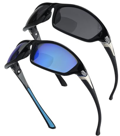 YOBOCO Sports Bifocal Sunglasses for Men Wrap Around Reading Sunglasses, UV400 Outdoor Reader Sunglass, Black/Blue
