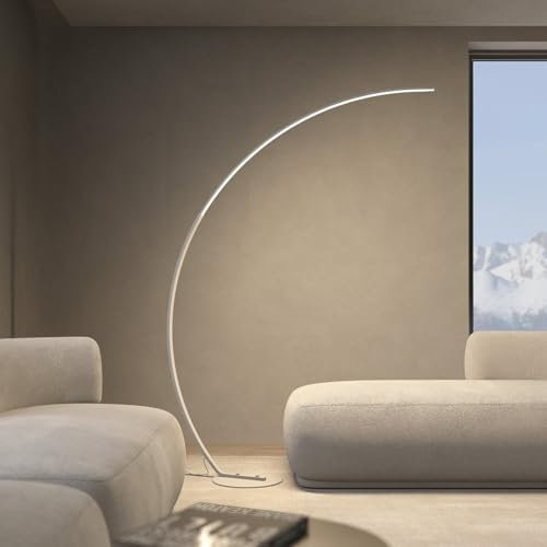 NEONA EONA ICARUS Bogenlampe LED dimmbar – XXL Stehlampe Weiß, 2258 Lumen, 2700K Warmweiß, CRI 90, 22W, Fußschalter, Höhe 170cm – Moderne Wohnzimmerlampe (Weiß)