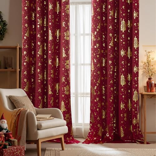 PONY DANCE Blickdichte Vorhänge mit Kräuselband 2er Set H 260 x B 140 cm Thermovorhang Kälteschutz Weihnachtsgardinen Extra Lange Gardinen und Vorhänge Wohnzimmer Deko, Rot