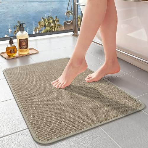 SOLIC Badvorleger,Badezimmerteppich Saugfähig Duschvorleger,Dünn rutschfest Maschinenwaschbar Bad Fußmatten,Gummi-Unterlage Badematten für Dusche,Badewannen und Badezimmer (Beige, 40x60cm)