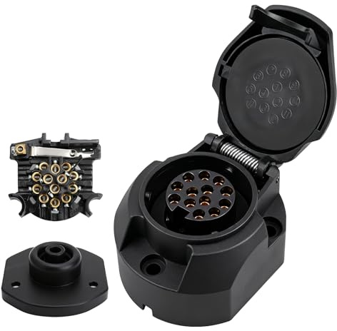 HENGBIRD 13-poliger Anhänger Stecker + Steckdose Set Wasserdicht mit Gummidichtung & Kupferkontakt DIN ISO11446 kompatibel für Wohnwagen, PKW, Trailer, Bootstrailer, 12V Systeme