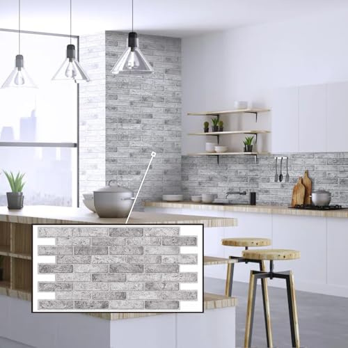 3D-Wandpaneele PVC | Ziegel Optik | 1-20 Platten - 0.5-10 m² | Für Wohnzimmer, Küche & Bad | Einfache DIY-Montage (10, Gray Brick)