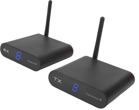 Vikye Extensor HDMI Inalámbrico, Juego de Receptor y Transmisor HDMI Inalámbrico de 200 M / 656 Pies, Adaptador de Audio de 8 Canales para TV, PC, Altavoz, Amplificador, Barra de (Enchufe de la UE)