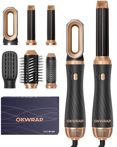 OKWRAP Hair Styler Set Hair Styler 6 In 1, Airstyler Haarstyler Mit Rundbürstenföhn Warmluftbürste Airflow Lockenstab Automatisch, Volumen Föhnbürste,Für Glätten, Trocknen, Volumen, Locken