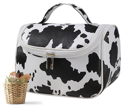 Kosmetiktasche – Kosmetiktasche für Make-up, Bedruckt mit Kuh | Kosmetiktaschen-Organizer, wasserdicht, tragbar, mit großer Kapazität für die Pflege der Haut, Tasche mit Haken, Se référer a