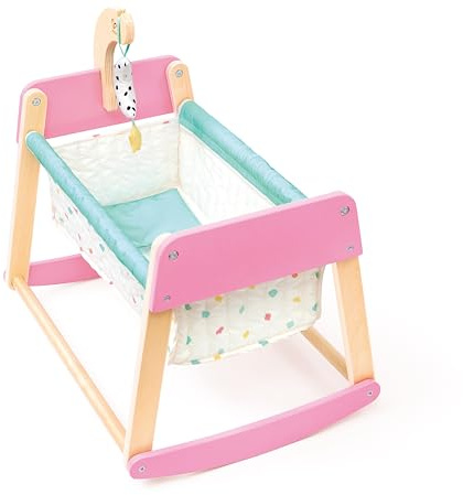 Hape Puppenwiege Sweet Dreams - Puppenzubehör für Spielpuppen, Puppenwiege aus Holz, Rollenspiel Spielzeug, Wiege für Spielpuppen und Teddys, für Kinder ab 2 Jahren
