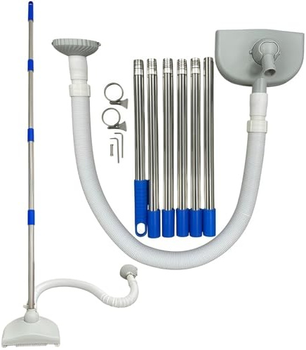 maykawe Aspirapolvere Piscina：Spazzola Automatica Senza Fili con Asta Estensibile in Acciaio Inox, Kit Pulizia Portatile per Piscine Fuori Terra, Interrate, Vasche Idromassaggio e Spa (Grigio)