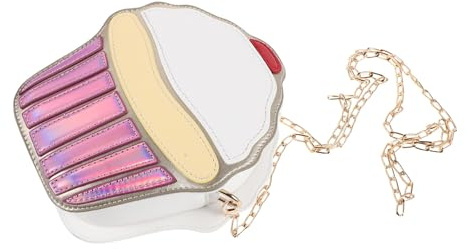 NUOBESTY Kleine Kawaii Cupcake Umhängetasche aus Pu Kunstleder mit Metallkette und Mehreren Fächern Robuste Schultertasche für Schule und Alltag von Mädchen