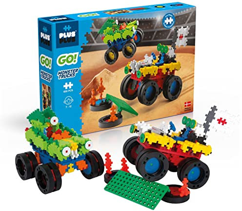 Plus-Plus 9607014 Kreativ-Bausteine, Monster Trucks, Konstruktionsspielzeug, PlusPlus Go, 600 Teile, Basic.