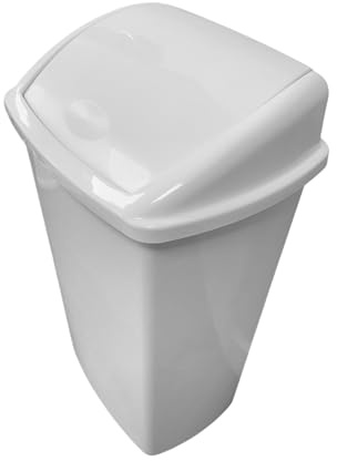 Chabrias 50 Litre White Plastic Swing Lid Bin, Compact Rubbish Waste Bin for Kitchen, Bathroom, Office or Home, Durable, Easy to Clean, Lightweight Trash Can Single With Swing Lid