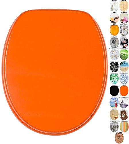 Sanilo Abattant WC, Grande sélection de lunettes de toilette, Finition de haute qualité, Charnières robustes, Fixation facile (Orangé)