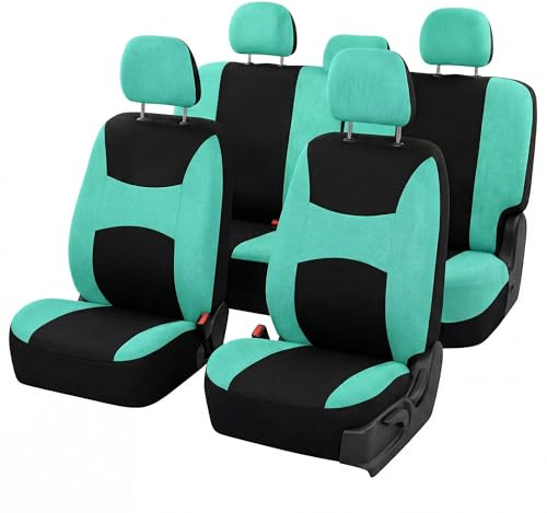 FH Group, Autositzbezüge Set aus Stoff, universell passend, airbagkompatibel, für niedrige Vordersitze und Geteilte Rückbank, waschbar, ideal für SUV, Limousine und Van, mintgrün
