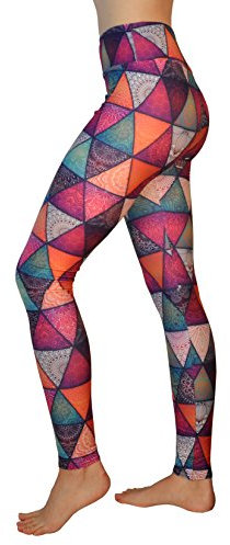 Comfy Yoga Pants - High Waist Yoga Leggings mit böhmischem Druck - Extra weich - Dry Fit, Mandala-Pyramiden, S/M