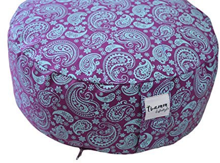 Tvamm-Lifestyle Rund 7 Chakra Meditationskissen (Zafu) Buchweizenschalen, Ø 36 cm x 15 cm, Bezug und Inlett 100% Baumwolle, Bezug und Inlett maschinenwaschbar bis 30º C. (Lila&Blau)