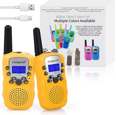 Funkprofi 2X T-388 Walkie Talkie Set für Kinder Funkgeräte PMR 446 mit Akkus Ladekabel 3KM Reichweite 8 Kanal Spielzeug und Geschenk für Kinder ab 3 Jahre