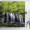ABAKUHAUS Wasserfall Duschvorhang, Baum Fels in Wasserfall, Stoffliches Gewebe Badezimmerdekorationsset mit Haken, 175 x 200 cm, Schwarz Weiß und Grün