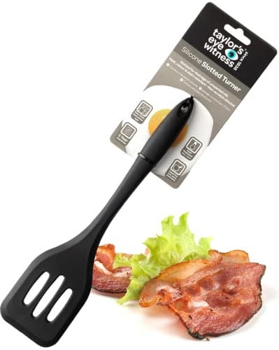 Taylors Eye Witness Large Silicone Black Slotted Spatula – Dishwasher Safe, Heat Resistant (260°C/500°F), Ideal for Non-Stick Pans, 28cm/11 inch