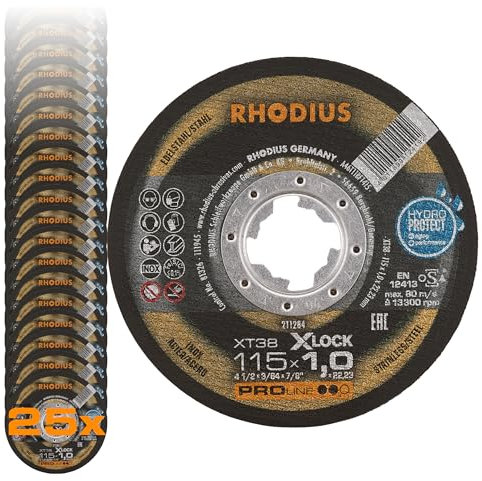 RHODIUS XT38 X-LOCK, Ø 115 x 1,0 mm, 25x extra dünne INOX Trennscheibe Metall, Made in Germany, für Winkelschleifer, Edelstahl, Stahl