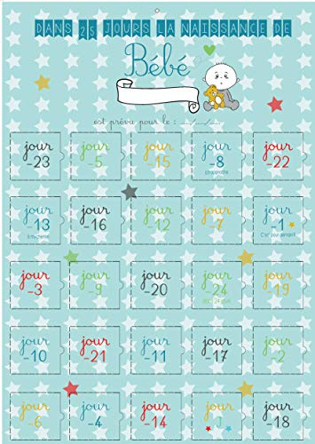 Adventskalender zur Geburt, für Jungen oder Mädchen, Blau – 25 Tage vor dem Werden Papa Maman – Geschenk für werdende Mütter – Schwangerschafts-Tracking in Bildern – Anleitung 25 Tage (BLEU)
