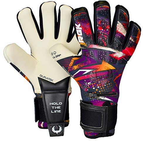 Renegade GK Limited Edition Rogue Slash Goalie Gloves with Pro-Tek Fingersaves | 4mm Giga Grip & Neoprene | Black, Purple, Gold Football Goalkeeper Gloves (Size 6, Kids, Youth, Neg. Cut, Level 4+)