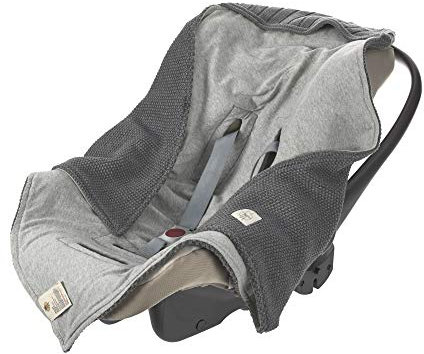 LÄSSIG Baby Strickdecke für Autositz Autositzdecke Einschlagdecke Babyschale 100% Bio-Baumwolle GOTS anthracite