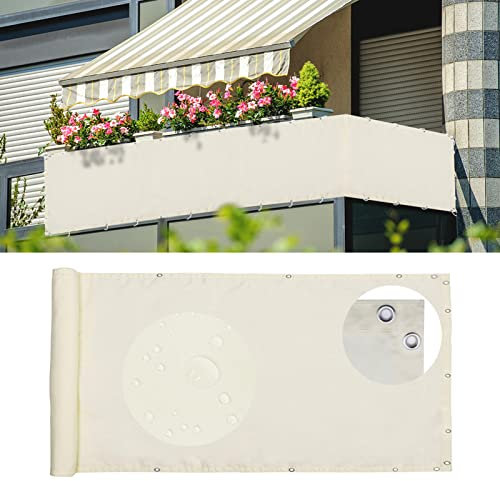 Ommda Balkon Schtschutz Stoff Wasserdicht UV Schutz 95% Sonnenschutz Zaun Sichtschutz Windschutz mit Nylonseilseil und Kabelbinder HDPE 185 g/m²,Beige,0.75x3m Nach Mass