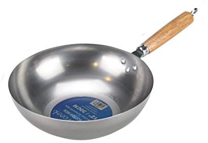 Carbon Steel Flat Base Wok 12”/30cm Large Deep Stir Fry Pan Chinese Cooking Traditional Heavy Wok Flat Bottom