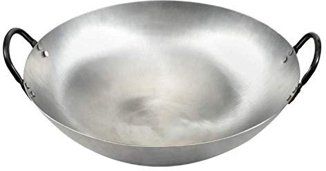 Wok en fer Wok en fonte antiadhésif robuste Wok binaural Cuisinière à gaz domestique non revêtue Wok à l'ancienne-45cm