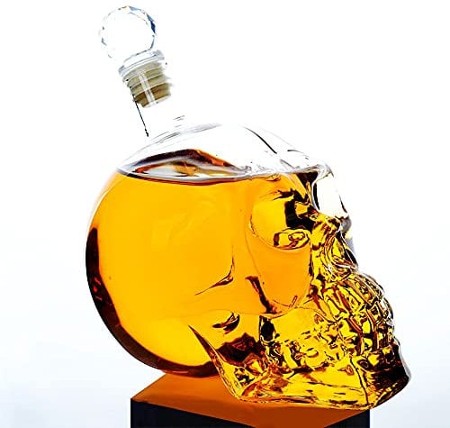 Skull Whiskey Decanter 1000ml Glass Skull Head Wine Bottle Liquor Decanter for Scotch Vodka Whiskey Scotch Rum Tequila Liquor Wine Gifts
