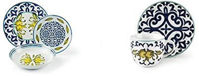 Excelsa Amalfi Servizio Piatti 18 Pezzi, Porcellana & Amalfi Set 6 Tazzine Caffe Con Piattino, Porcellana