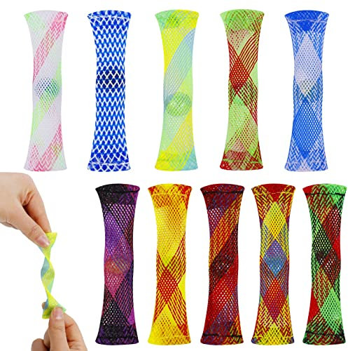 AKlamater 10 Packs Marble Mesh Fidget Toys, Mesh Tube with Marble Fidget Toy, Sensory Anxiety Stress Relief Toys Focus Sensory Marble Toys(Multi-Color)