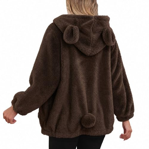 Flauschiger Kawaii-Hase/Bär, Kapuzenpullover, Ohren und Schwanz, Tier-Top, niedlicher Kaninchen, Reißverschluss, Winter, Damen, Mädchen, süßer Pullover