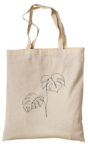 tradercat Jutebeutel bedruckt vintage 100% Baumwolle, Stoffbeutel bedruckt, Flowers One Line Art, jutebeutel aesthetic als modisches Accessoire mit Spruch (Flower Monstera)