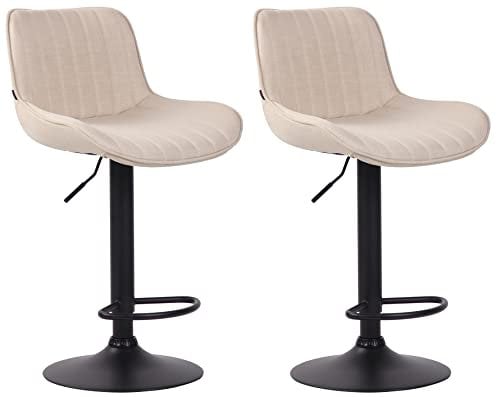 CLP Lot De 2 Tabourets De Bar Lentini en Tissu I Chaise Haute De Bistrot avec Repose-Pieds Hauteur Réglable Pivotant, Couleur:crème, Couleur du Cadre:Noir