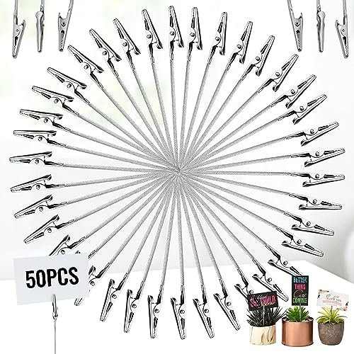 50 Stück Memo Clip Halter Ständer, Stehen Memo Clip,Diy Memo Clip Halter Ständer, Fotohalter Mit Klammern, Für Bilder Karte Hochzeit Geburtstag Party, 10 cm/ 3,94 Zoll(Silber)