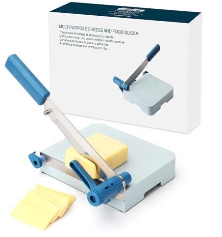 Cheese Cutter, Cheese Slicer Multi-Purpose Cutter with Board for Weak Hands, Adjustable Thickness Regulator for Block Cheese, Effortless Cutting, Guillotine Sausage, Ham, Biltong Cutting Machine