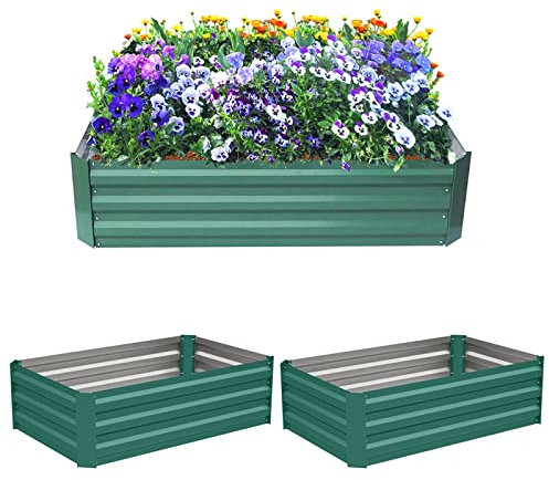 DKIEI 2 Packs Raised Beds Garden Raised Planters, 120x90x30cm Galvanised Steel Powder Coated Metal Raised Garden Kit for Plants Vegetables Flowers & Herbs Growing, Bottomless Planter Green
