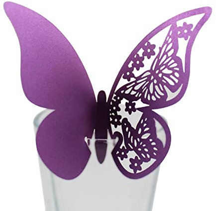 zalati Lot de 50 marque-places en forme de papillon pour décoration de fête de mariage Violet