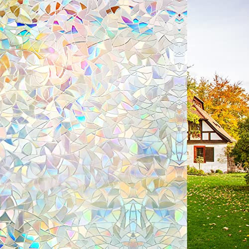 Romon 3D Fensterfolie Blickdicht Selbsthaftend,3D Regenbogen Folie Fenster,Regenbogeneffekt Dekorfolie,Sichtschutzfolie Fenster,Klebefolie Fenster Sichtschutz Anti-UV,44.5x200cm