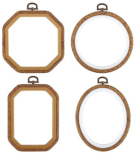 4-Teiliges Stickrahmen Set, Holzimitat Stickrahmen Kreis Oval Rechteckig Achteckig Stanznadelrahmen für Kunsthandwerk Nähen, Hängende Ornamente