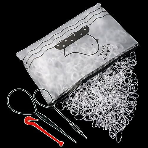 Sularpek 1000 Stück Transparente Mini Haargummis, Haargummis Klein, Mädchen, Mit 1 Stück Haarbänder Cutter Entferner+2 Flechthilfe Haare