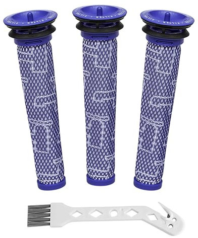 Confezione da 3 pre-filtri compatibili con aspirapolvere Dyson V6, V7, V8, DC58, DC59, DC61, DC62 Absolute Animal, sostituisce il pezzo n. 965661-01, 3 filtri con 1 spazzola