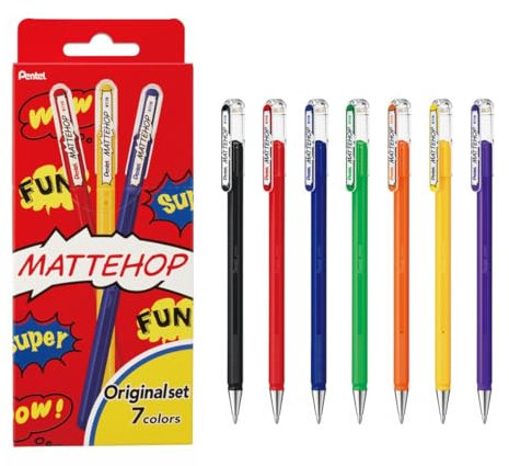 Pentel Mattehop Gelroller, 1,0 mm, 7 Stück, Originalfarben