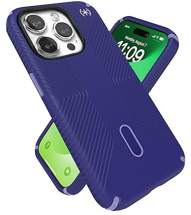 Speck MagSafe Hülle für iPhone 15 Pro - Fall- & Kameraschutz, ClickLock rutschfest, kabelloses Laden kompatibel, passend für alle 6,1 Zoll Modelle - Future Blue/Purple Ink/Sky Purple