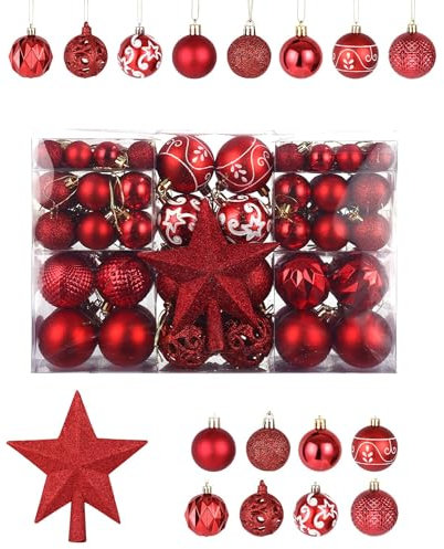 NEFLSI 101 Stück Weihnachtskugeln,Christbaumkugeln Weihnachtskugeln Rot aus Kunststoff Weihnachtsbaumschmuck Weihnachtsbaum Deko Baumschmuck für Weihnachtsbaum Christbaumschmuck Hochzeitsdekoration