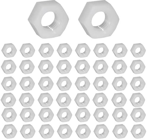Lot de 50 écrous hexagonaux M10 en nylon pour vis hexagonales en plastique, écrous de verrouillage filetés pour vis, boulons, blancs