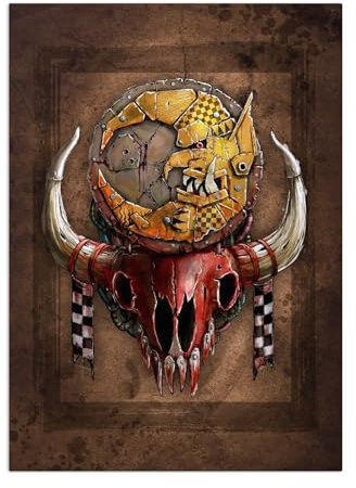 Displate Offiziell Warhammer MetallPoster Magnetische Befestigung Inklusive Lizenziert Bilder Hochwertiges Poster Warhammer 40,000 Emblems - Red Waaagh! 45 cm x 32 cm