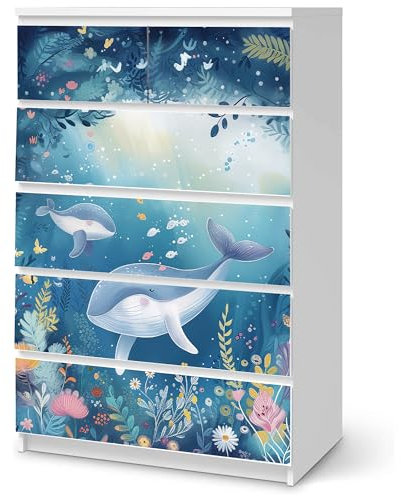 Sunnywall® Möbelfolie passend für IKEA Malm Kommode Schrankfolie Aufkleber mit Meereswelt Motiv | blasenfrei verkleben | Kinderzimmer 6er 80 cm