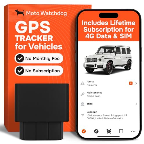 GPS Tracker for Vehicles, No Subscription with Real-Time Location, Mileage Tracking, Speeding Monitoring, Route History, Geofence, OBD, for Fleets & Families, USA, Any Vehicle 1998+, Moto Watchdog